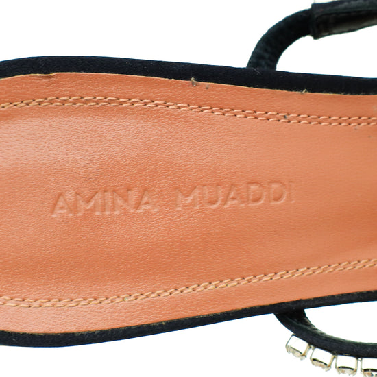 Amina Muaddi Black Satin Gilda 95 Embellished Sandal 37.5