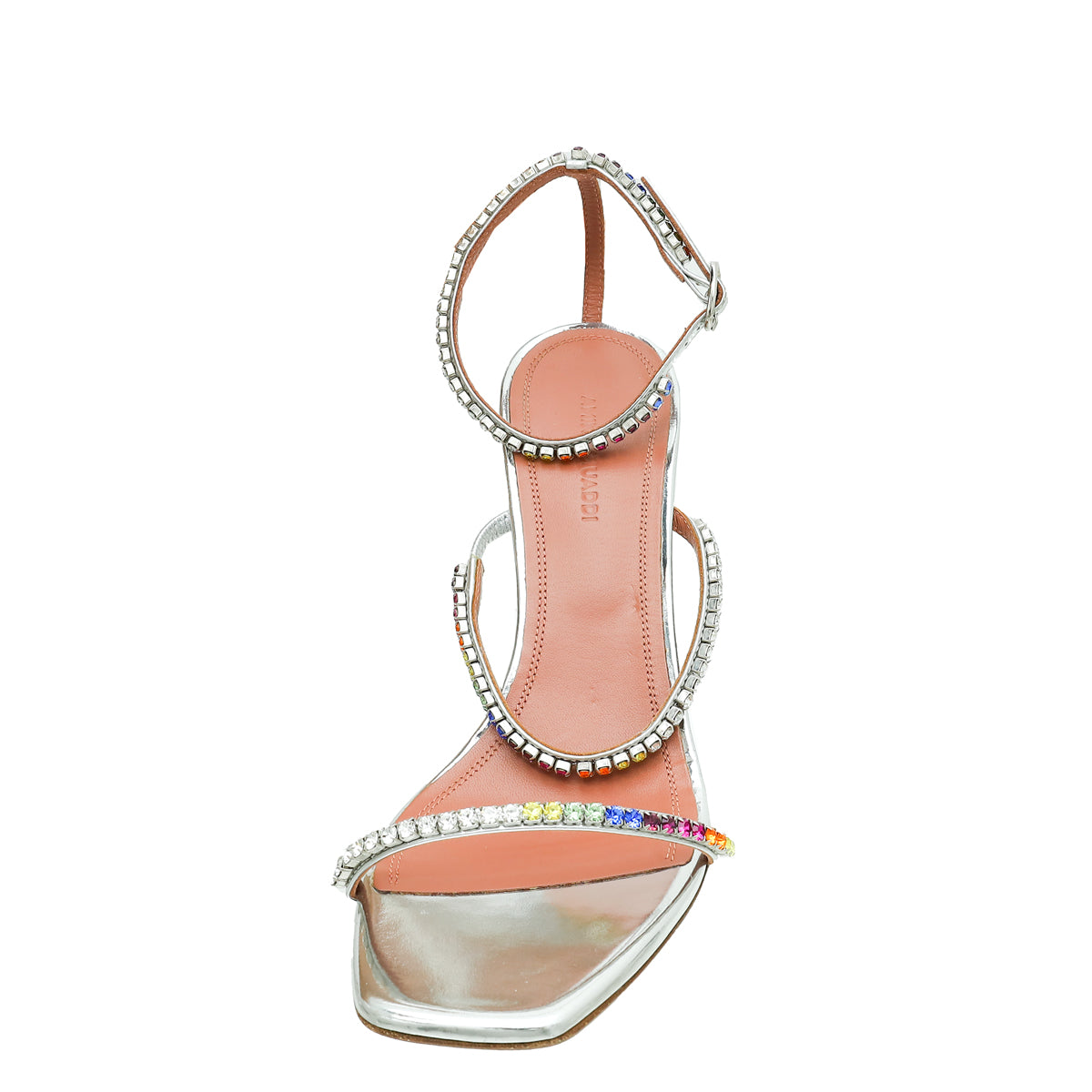 Amina Muaddi Metallic Silver Gilda 95 Ankle Strap Sandals 37-Amina Muaddi-THE CLOSET
