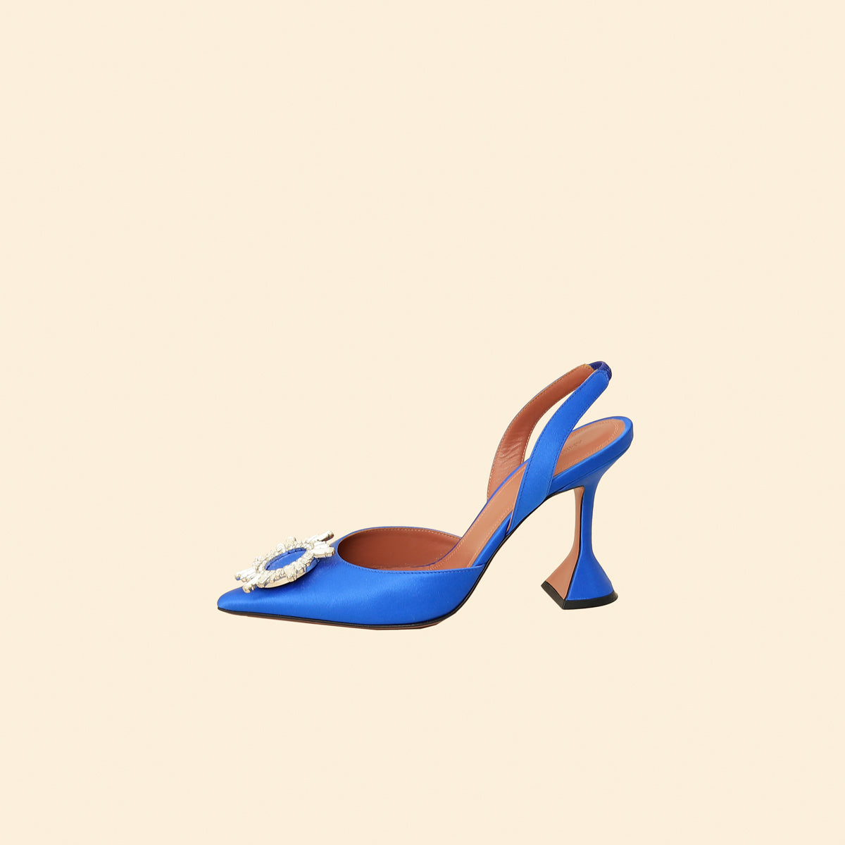 Amina Muaddi Electric Blue Satin Begum Crystal Slingback Pumps 38.5-Amina Muaddi-THE CLOSET