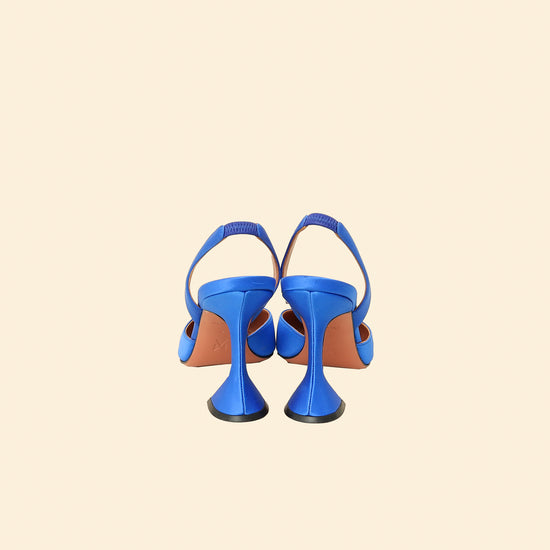 Amina Muaddi Electric Blue Satin Begum Crystal Slingback Pumps 38.5-Amina Muaddi-THE CLOSET