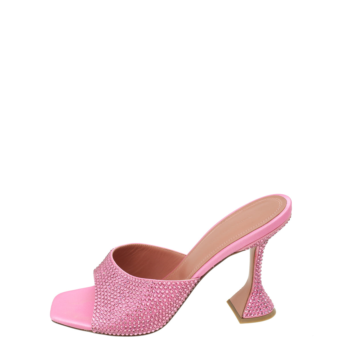 Amina Muaddi Pink Caroline 95 Satin Crystal-Embellished Mules 38