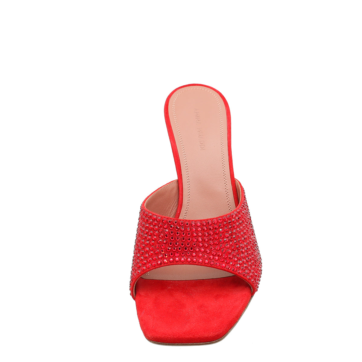 Amina Muaddi Red Caroline 95 Satin Crystal-Embellished Mules 38-Amina Muaddi-THE CLOSET