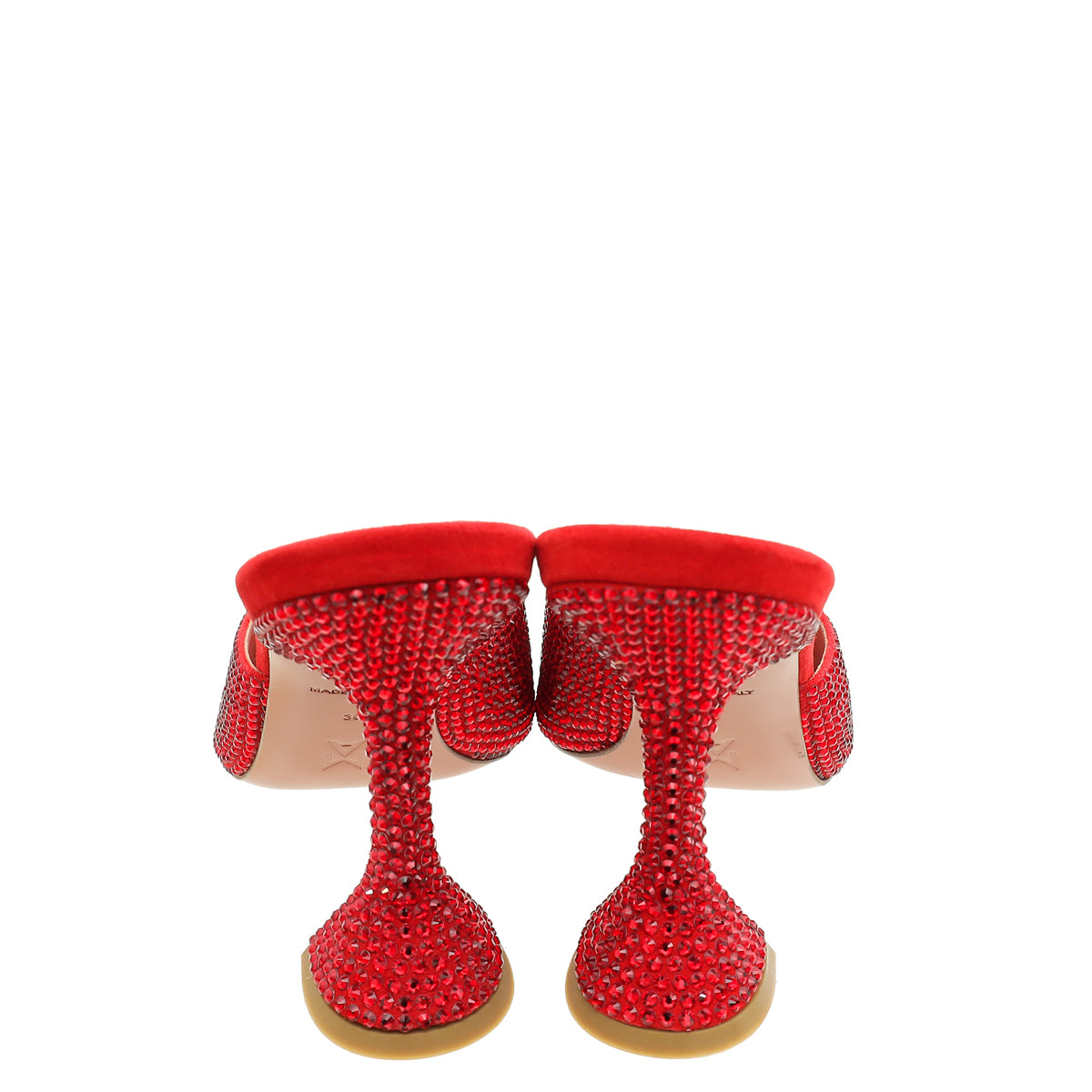 Amina Muaddi Red Caroline 95 Satin Crystal-Embellished Mules 38