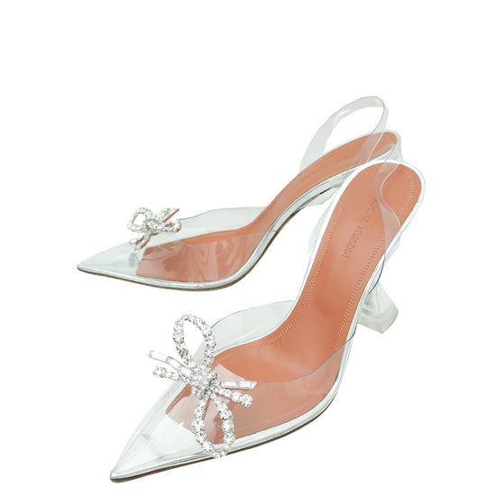 Amina Muaddi Clear Rosie Glass Crystal Bow PVC Pump 38