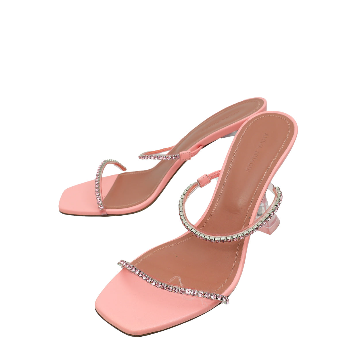 Amina Muaddi Pink Satin Gilda Crystal Sandal 39.5