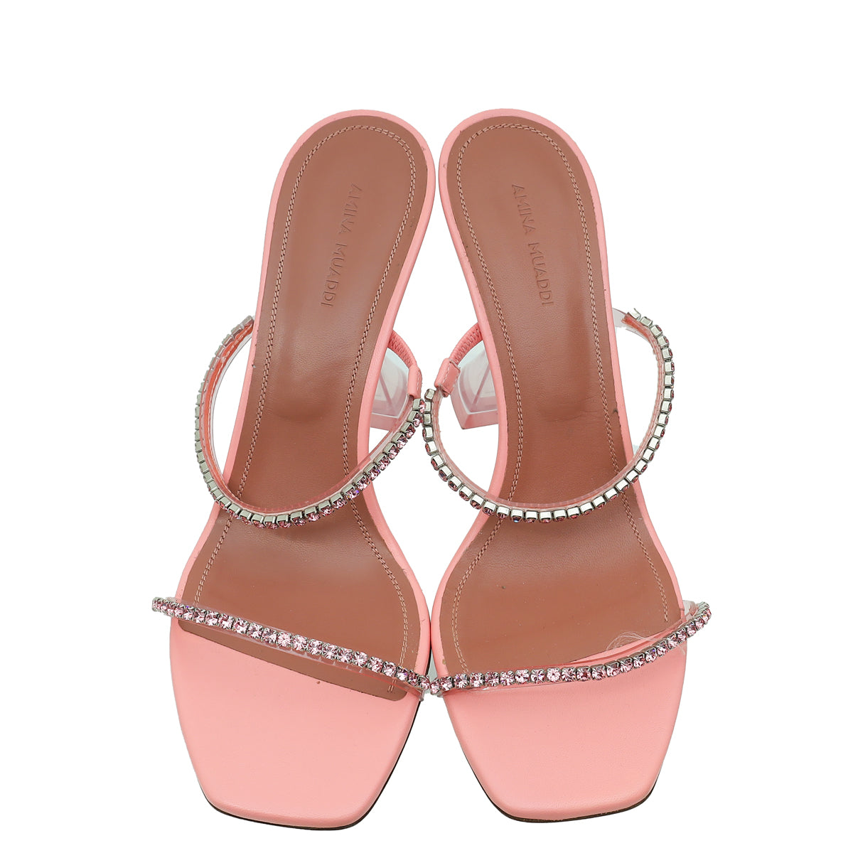 Amina Muaddi Pink Satin Gilda Crystal Sandal 39.5