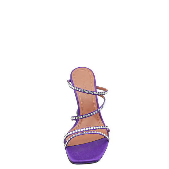 Amina Muaddi Purple Naima Satin Crystal Sandal 35.5