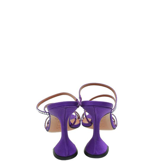 Amina Muaddi Purple Naima Satin Crystal Sandal 35.5