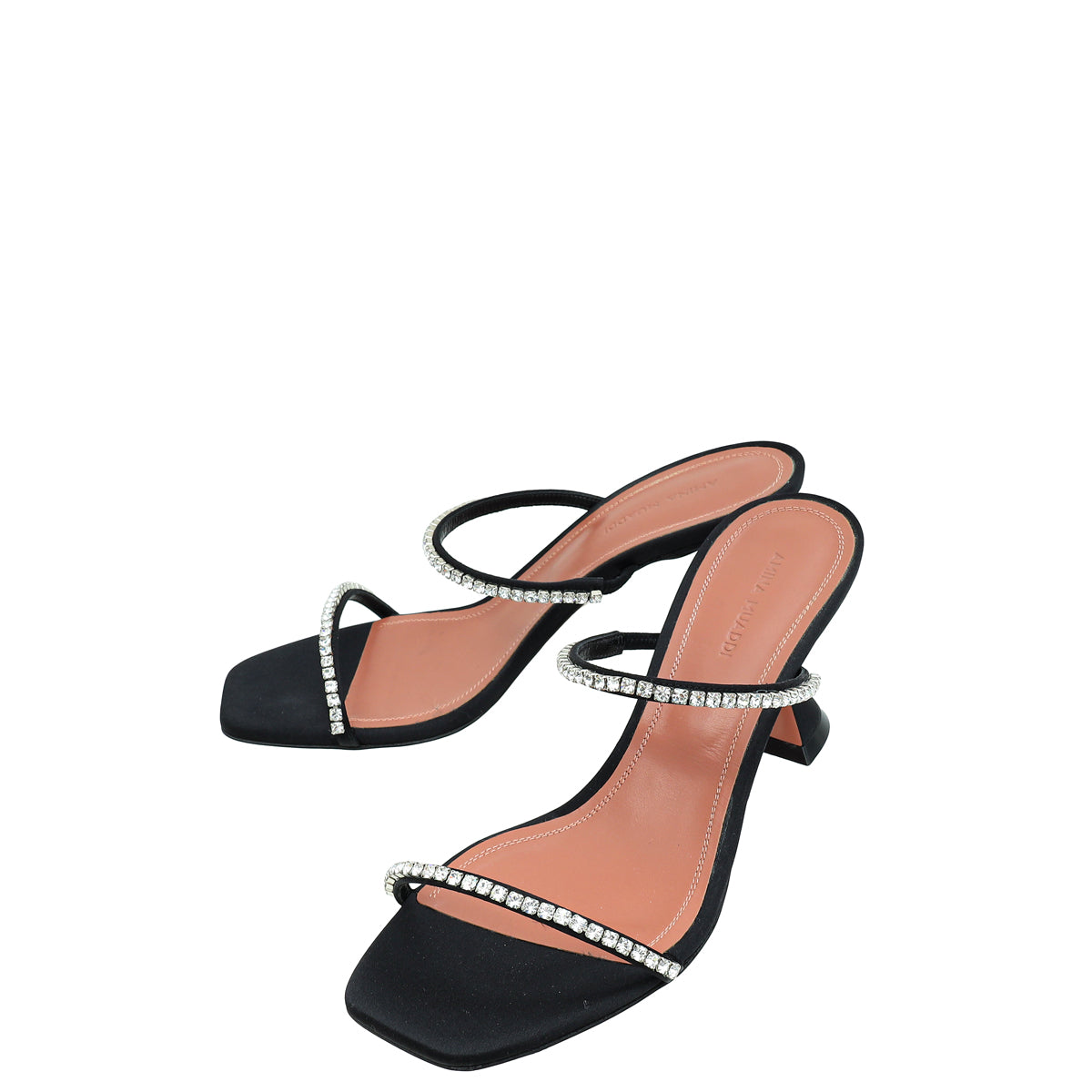 Amina Muaddi Black Satin Crystal Gilda Sandals 37.5-Amina Muaddi-THE CLOSET