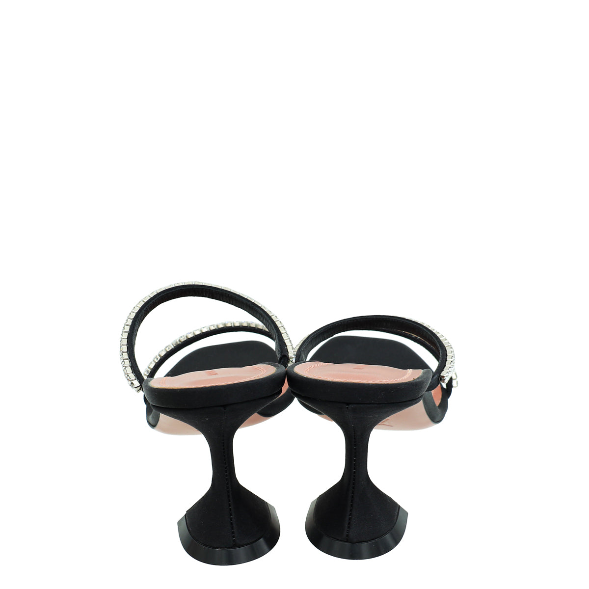 Amina Muaddi Black Satin Crystal Gilda Sandals 37.5