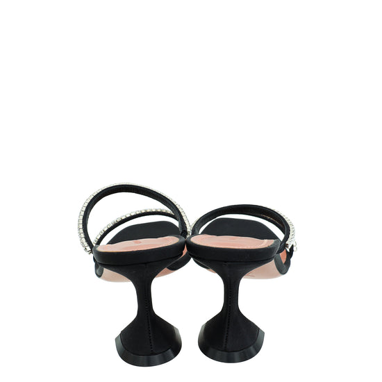 Load image into Gallery viewer, Amina Muaddi Black Satin Crystal Gilda Sandals 37.5
