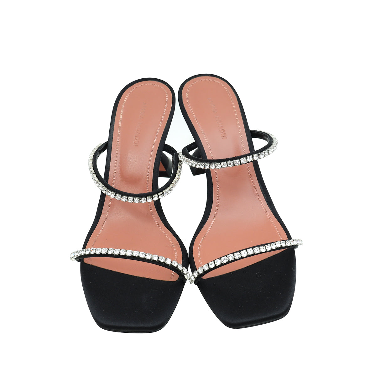Amina Muaddi Black Satin Crystal Gilda Sandals 37.5