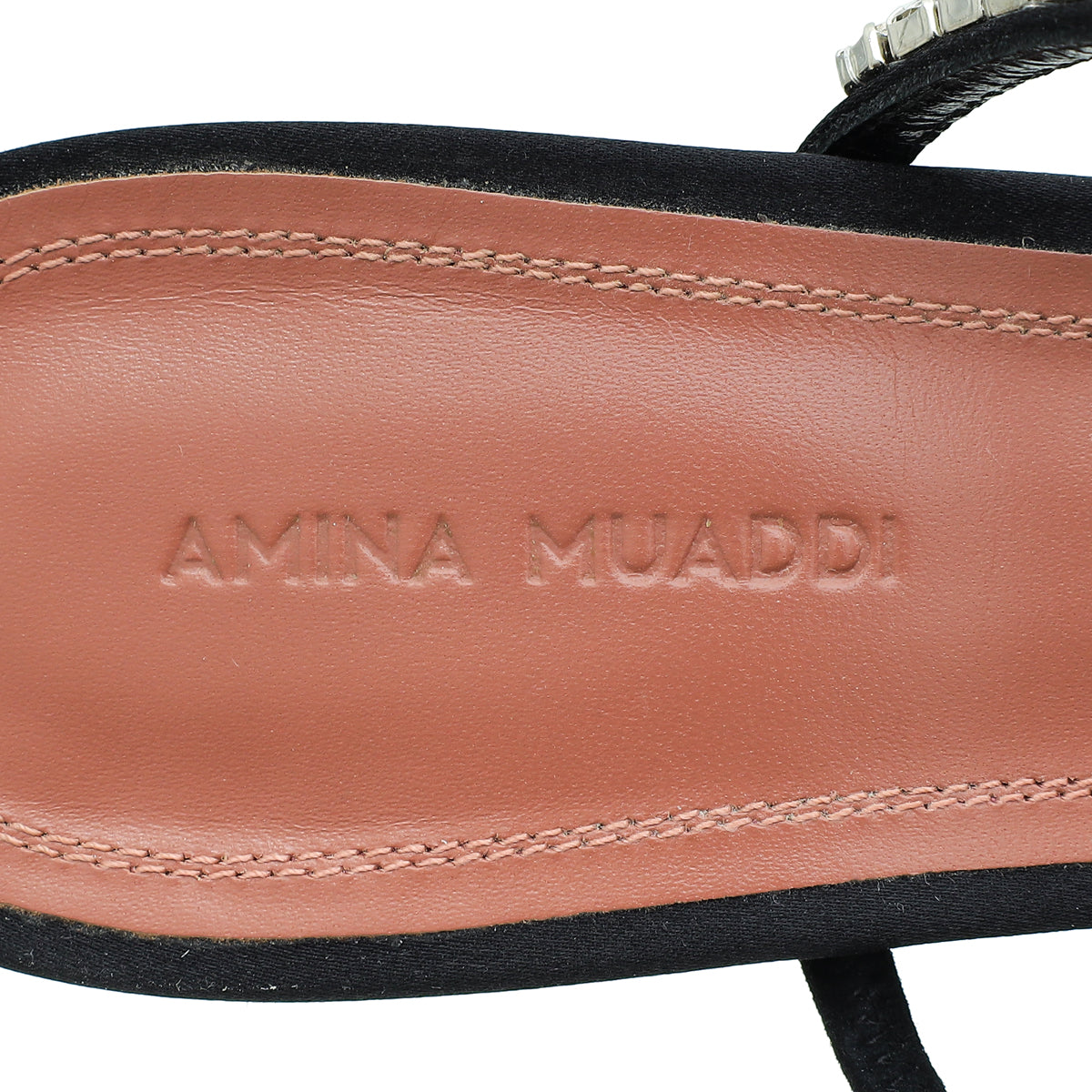 Amina Muaddi Black Satin Crystal Gilda Sandals 37.5