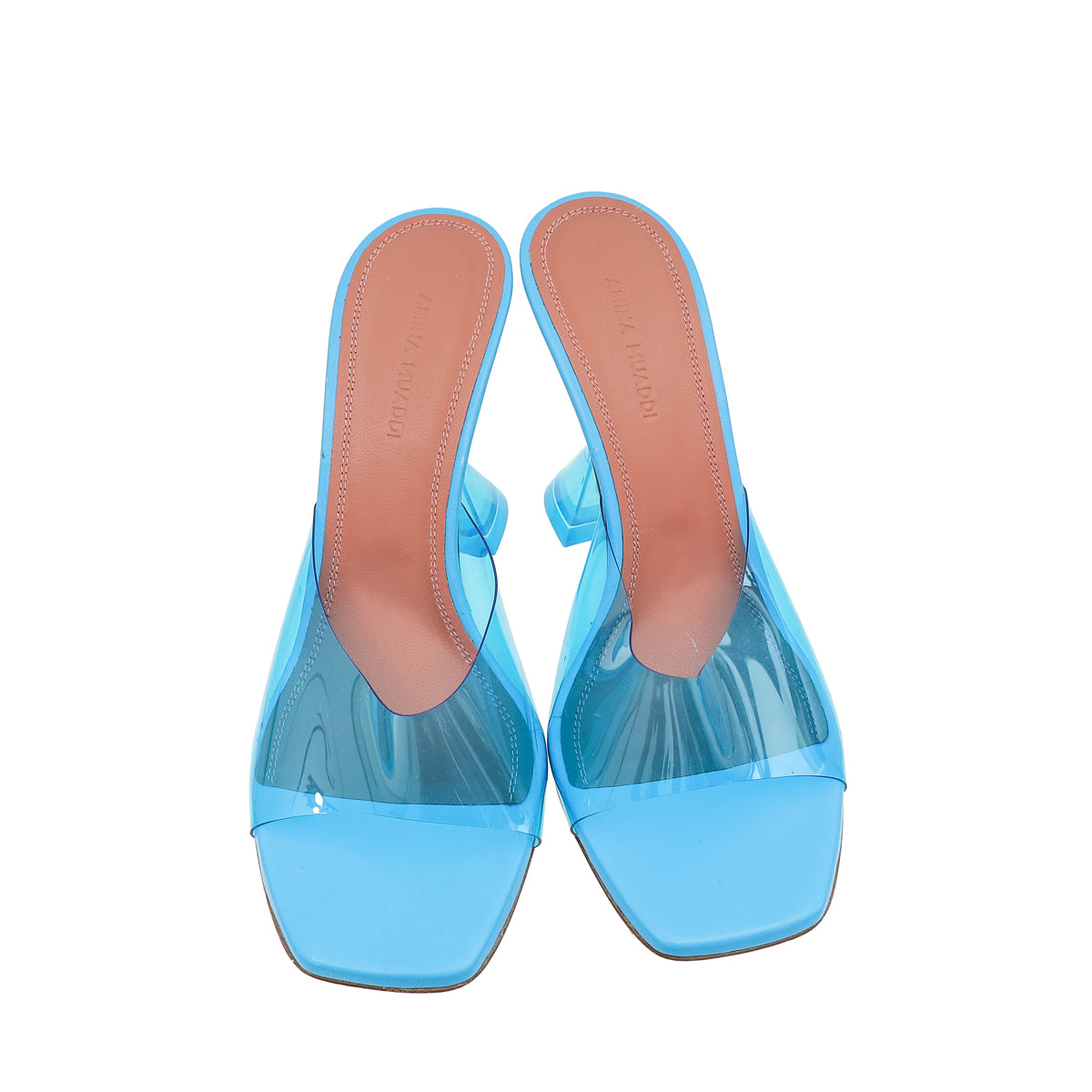 Amina Muaddi Blue Lupita Glass PVC Transparent Slipper 37