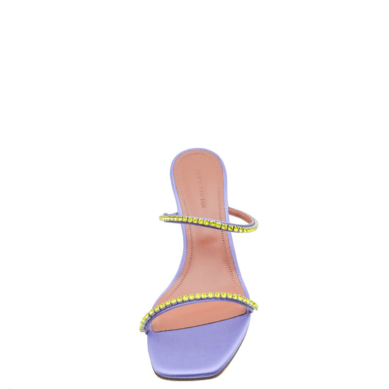 Amina Muaddi Lilac Satin Crystal Gilda Sandals 37