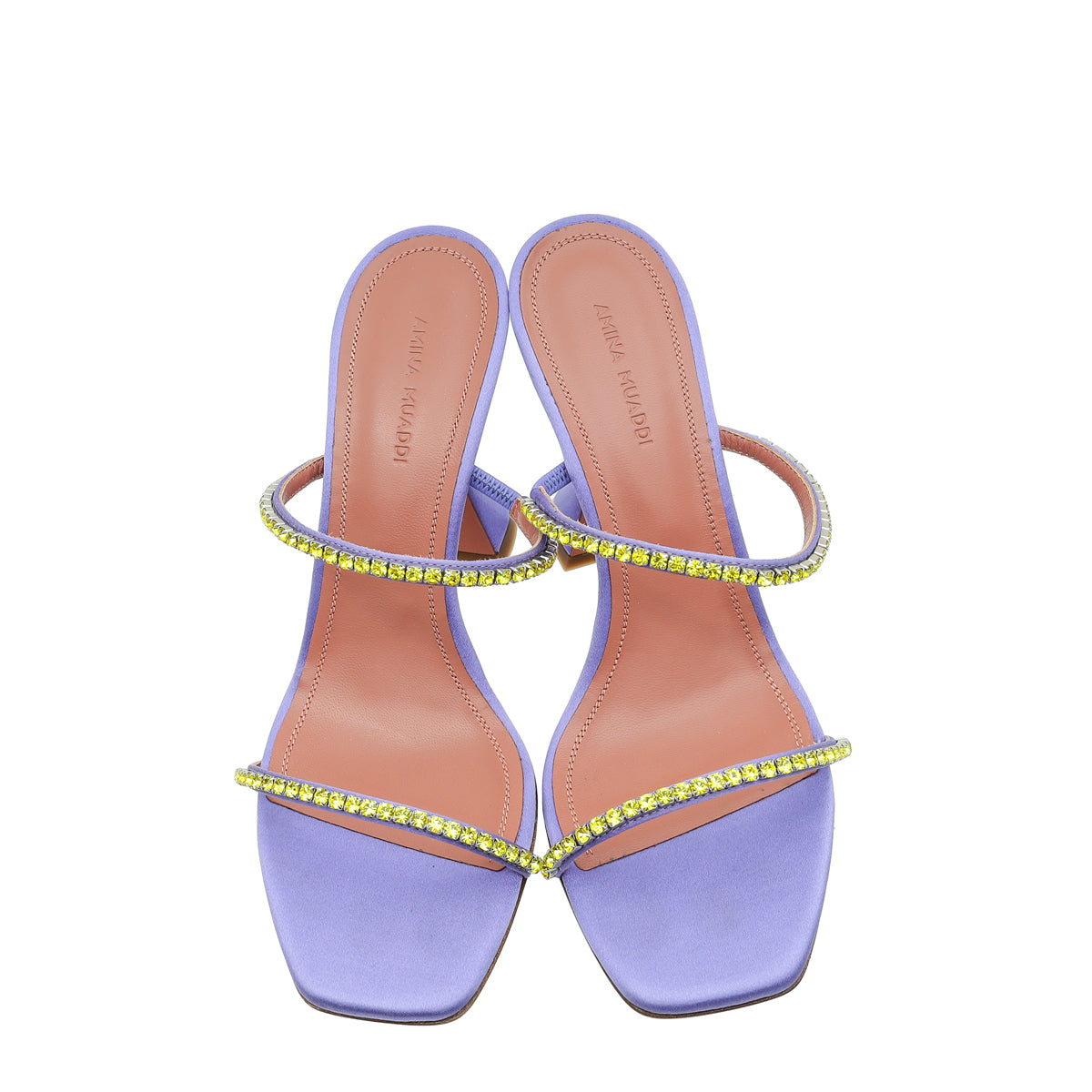 Amina Muaddi Lilac Satin Crystal Gilda Sandals 37