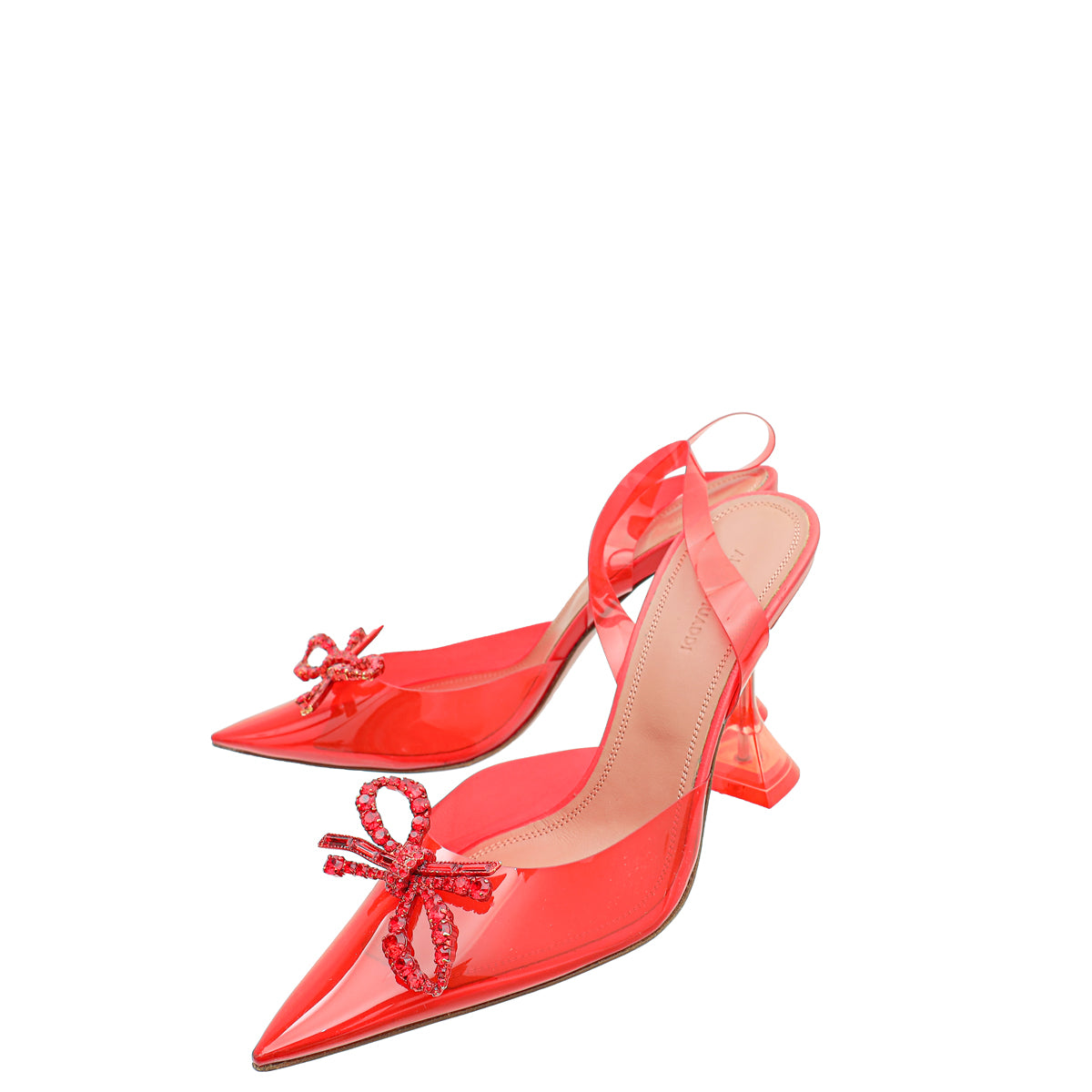 Amina Muaddi Red Rosie Glass Crystal Bow PVC Pump 38