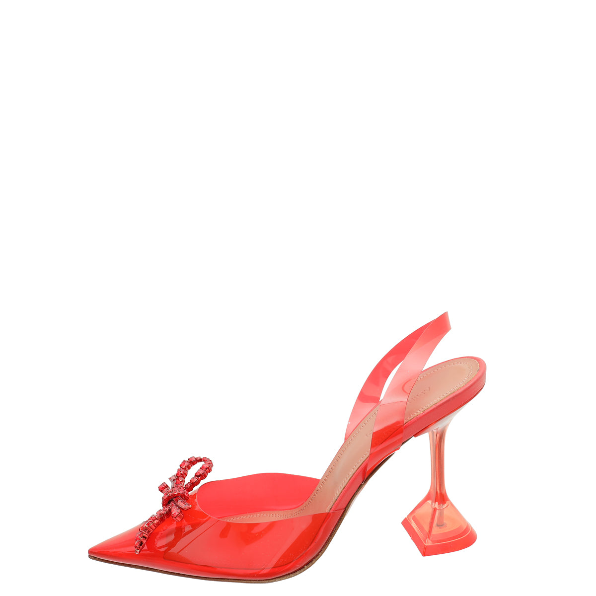 Amina Muaddi Red Rosie Glass Crystal Bow PVC Pump 38