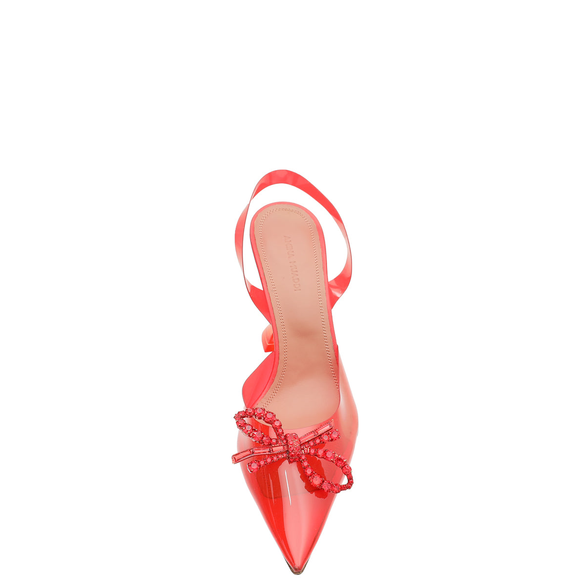 Amina Muaddi Red Rosie Glass Crystal Bow PVC Pump 38