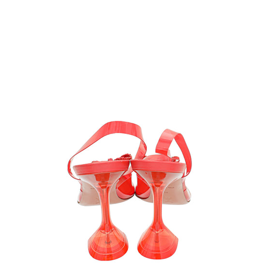 Amina Muaddi Red Rosie Glass Crystal Bow PVC Pump 38