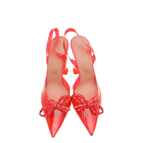 Amina Muaddi Red Rosie Glass Crystal Bow PVC Pump 38