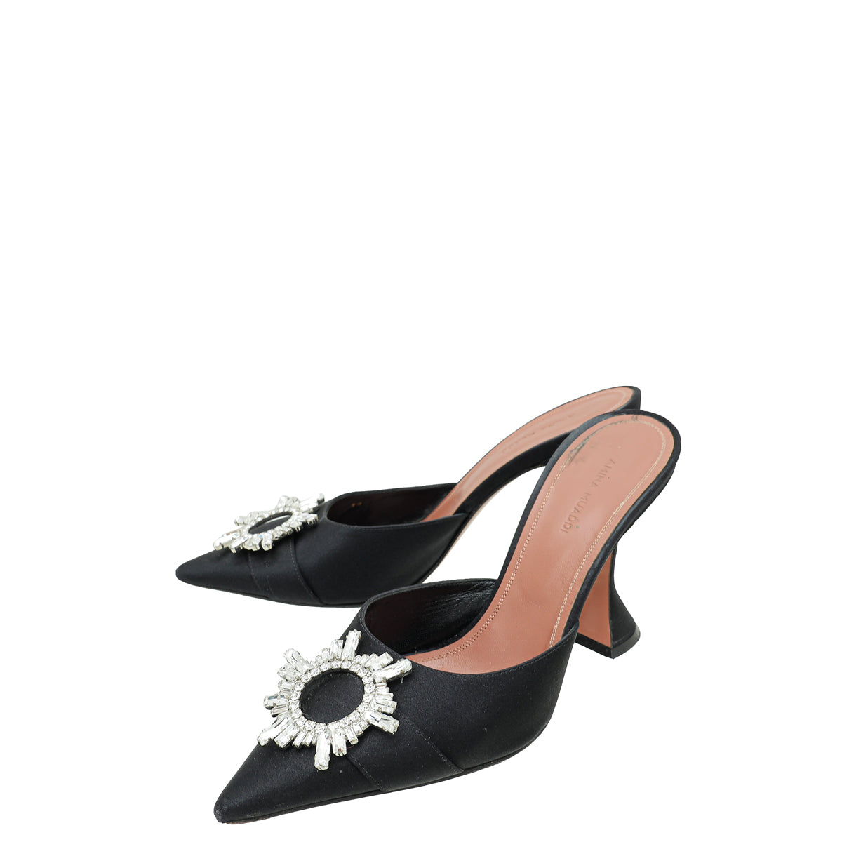Amina Muaddi Black Satin Begum Mules 39-Amina Muaddi-THE CLOSET