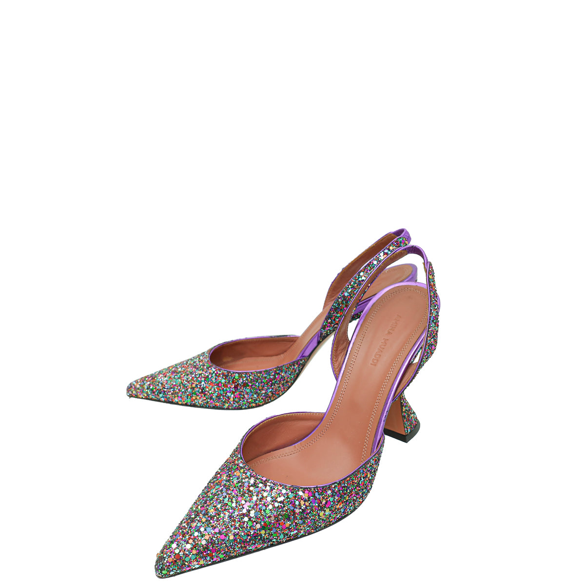 Amina Muaddi Metallic Purple Multicolor Glitter Holli Slingback Pumps 39-Amina Muaddi-THE CLOSET