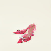 Amina Muaddi Lotus Pink Rosie Glass Crystal Bow Slingback Pumps 39