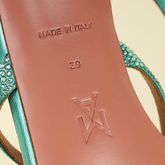 Amina Muaddi Metallic Caribbean Adriana Crystal Mules Sandal 39-Amina Muaddi-THE CLOSET