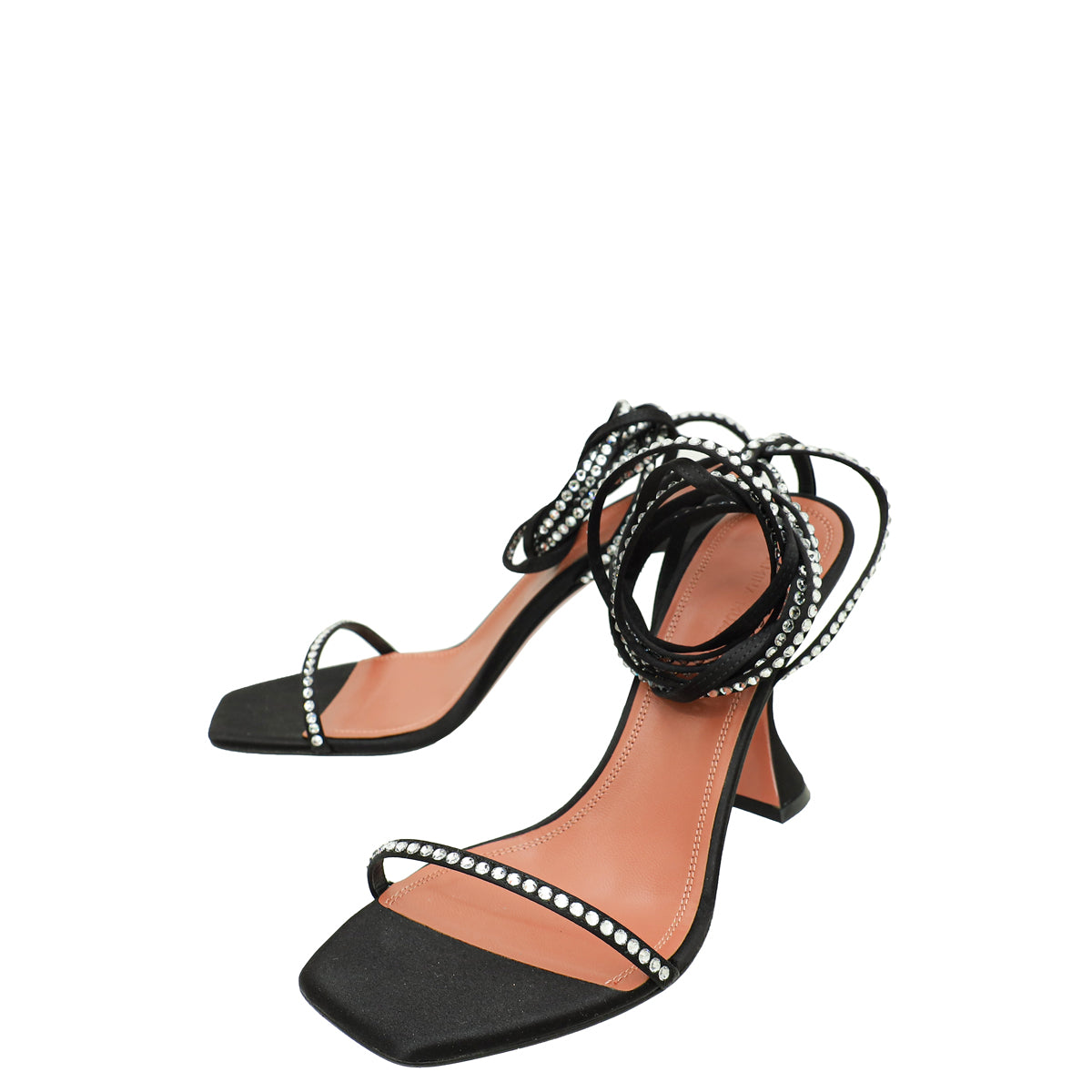Amina Muaddi Black Satin Crystal Vita Sandals 39.5-Amina Muaddi-THE CLOSET