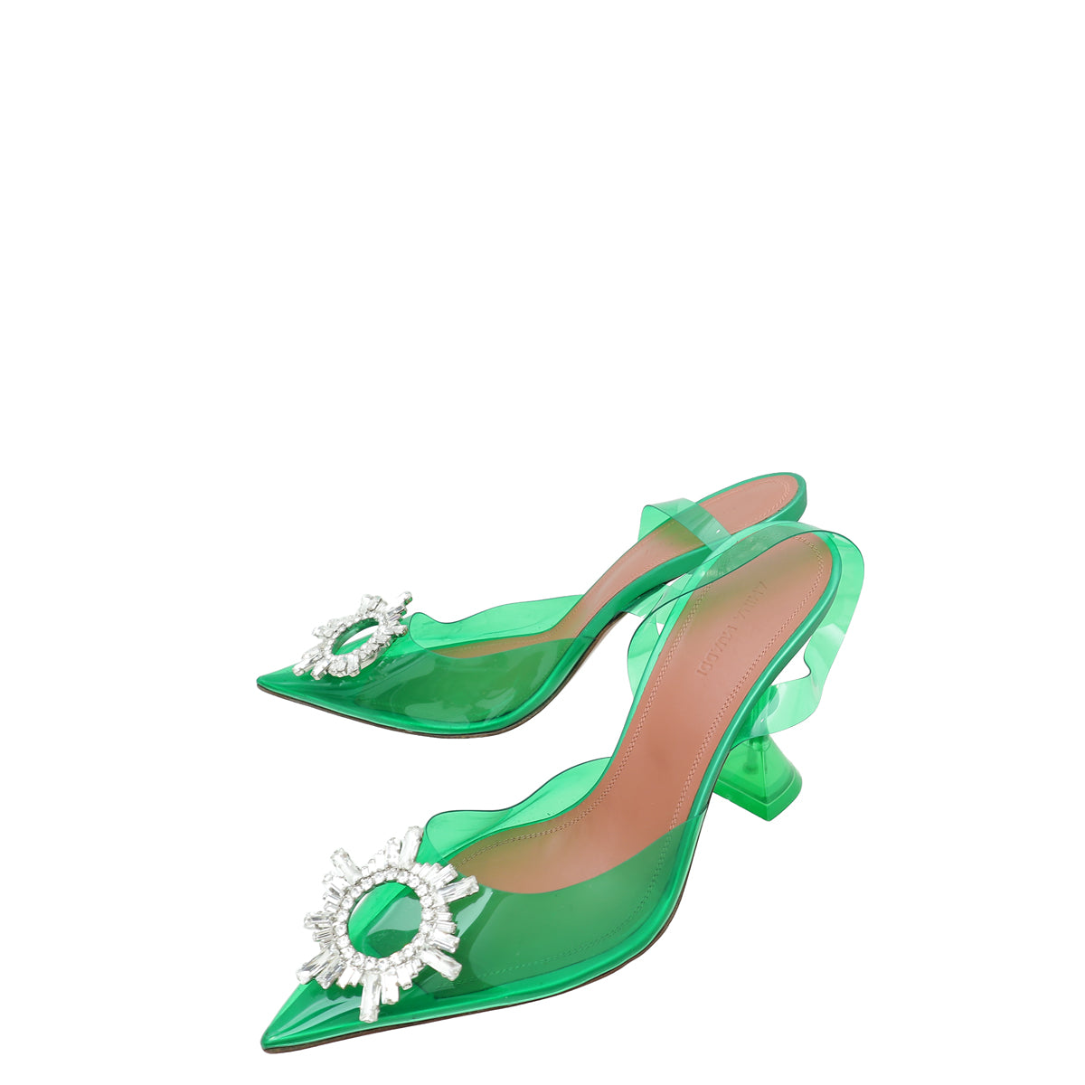 Amina Muaddi Green PVC Crystal Begum Slingback Pumps 40