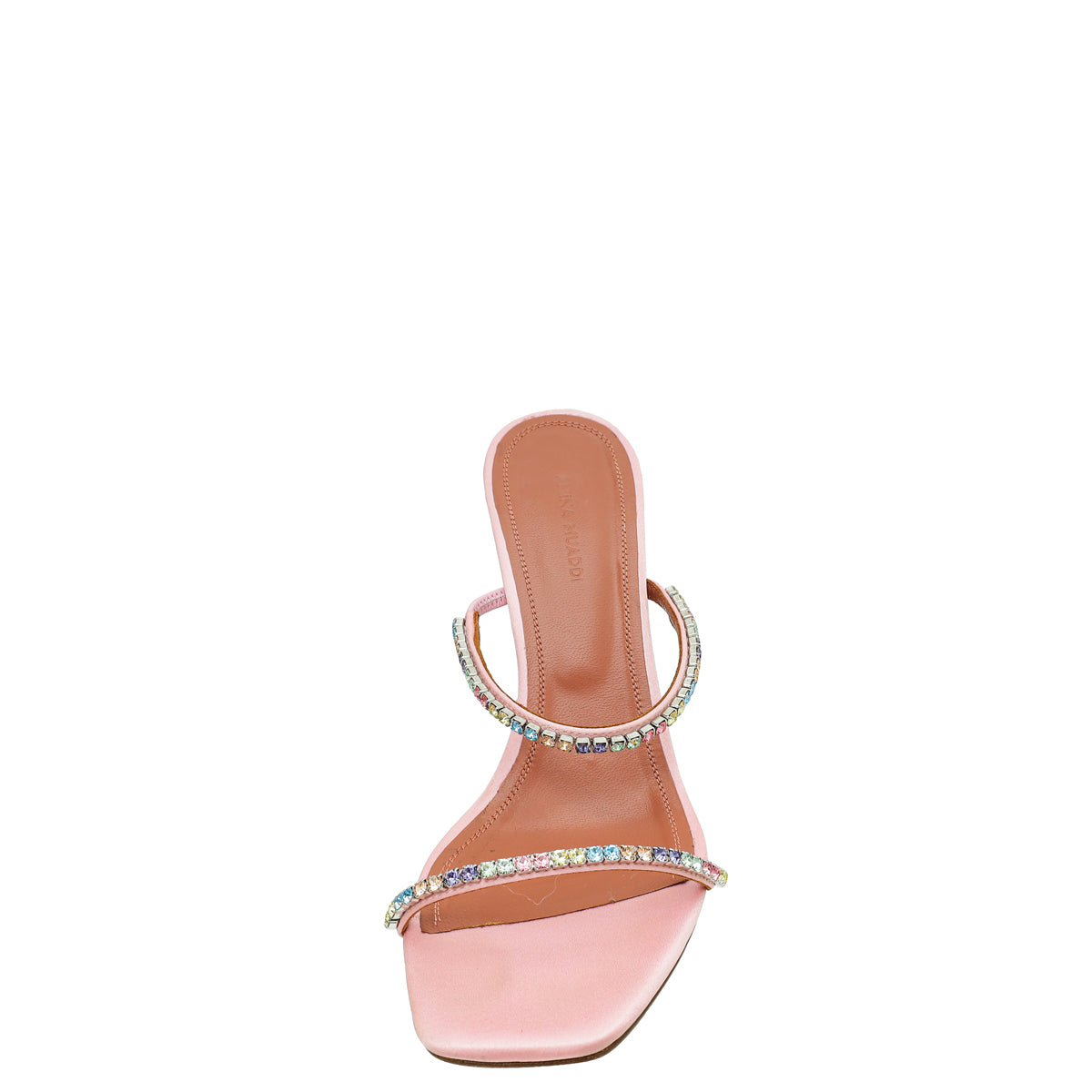 Amina Muaddi Light Rose Satin Gilda Crystal Embellished Mules 38.5-Amina Muaddi-THE CLOSET