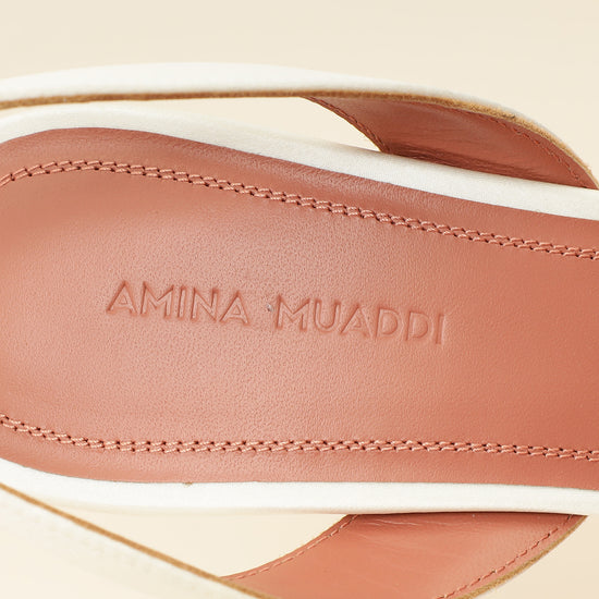 Amina Muaddi White Satin Begum Sling 39-Amina Muaddi-THE CLOSET