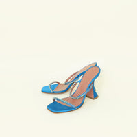 Amina Muaddi Blue Gilda Satin Crystal Sandal 36.5