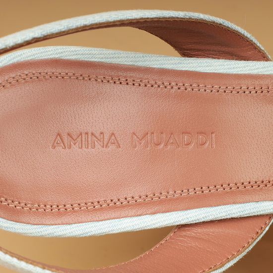 Amina Muaddi Light Blue Denim Holli Sling 95 Pumps 37.5-Amina Muaddi-THE CLOSET