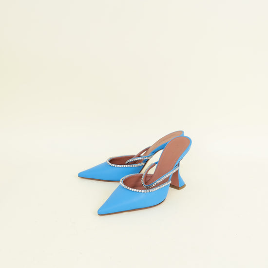 Amina Muaddi Blue Gilda Crystal Mules 38.5