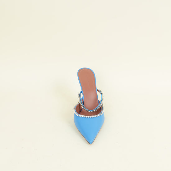 Amina Muaddi Blue Gilda Crystal Mules 38.5