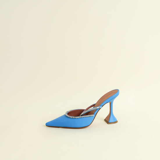 Amina Muaddi Blue Gilda Crystal Mules 38.5