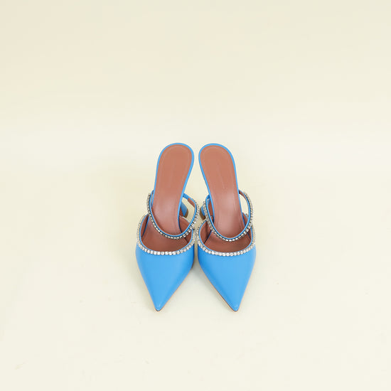 Amina Muaddi Blue Gilda Crystal Mules 38.5
