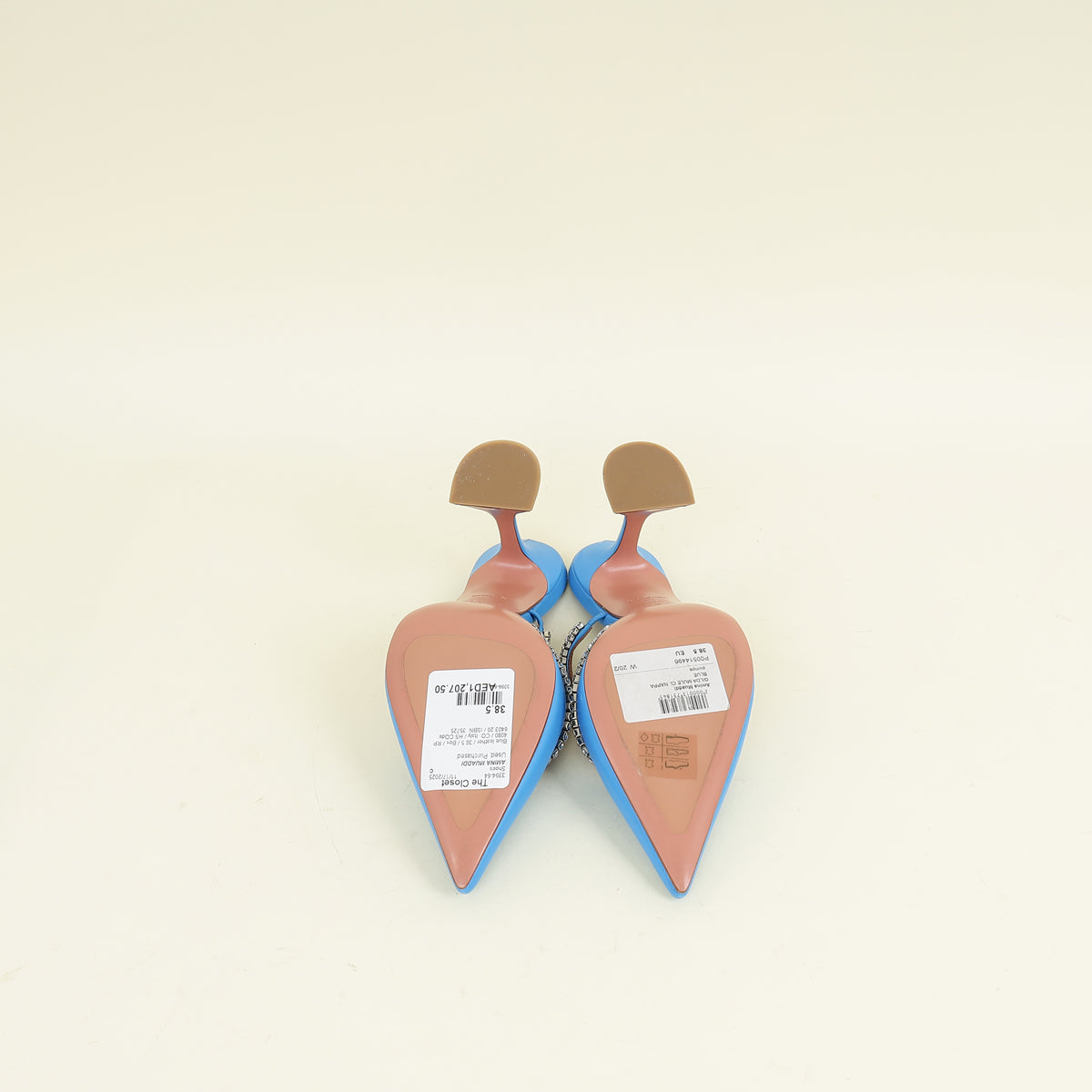 Amina Muaddi Blue Gilda Crystal Mules 38.5