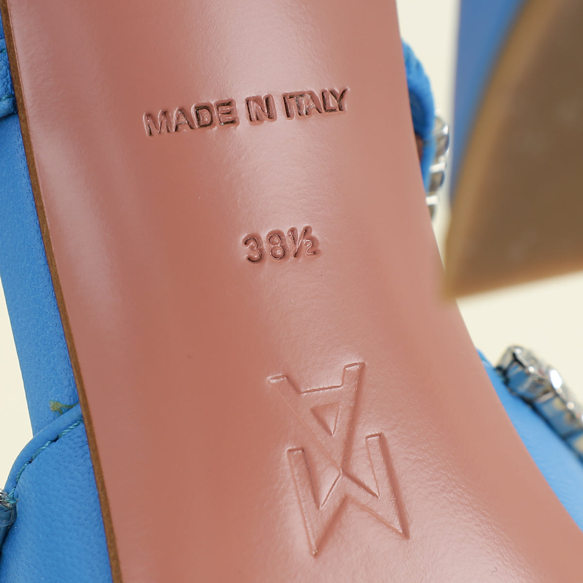 Amina Muaddi Blue Gilda Crystal Mules 38.5