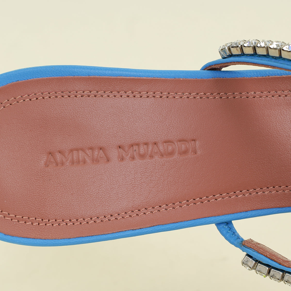 Amina Muaddi Blue Gilda Crystal Mules 38.5