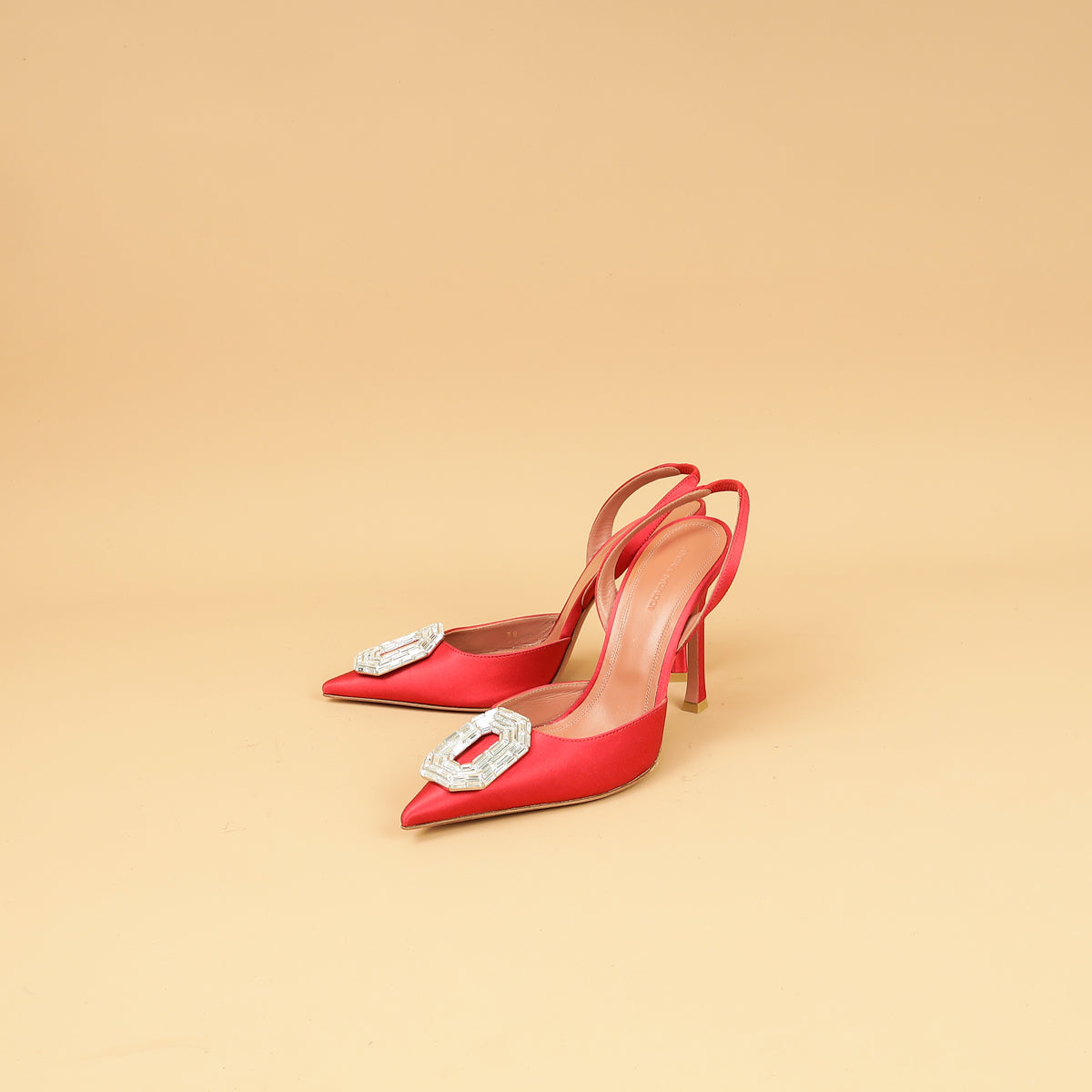 Amina Muaddi Roman Red Satin Camelia Sling 105 Pumps 38-Amina Muaddi-THE CLOSET