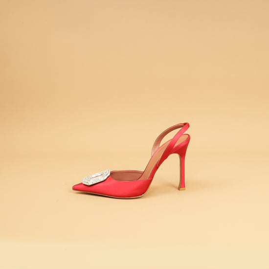 Amina Muaddi Roman Red Satin Camelia Sling 105 Pumps 38-Amina Muaddi-THE CLOSET
