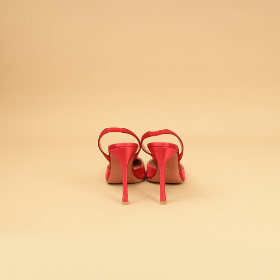 Amina Muaddi Roman Red Satin Camelia Sling 105 Pumps 38-Amina Muaddi-THE CLOSET