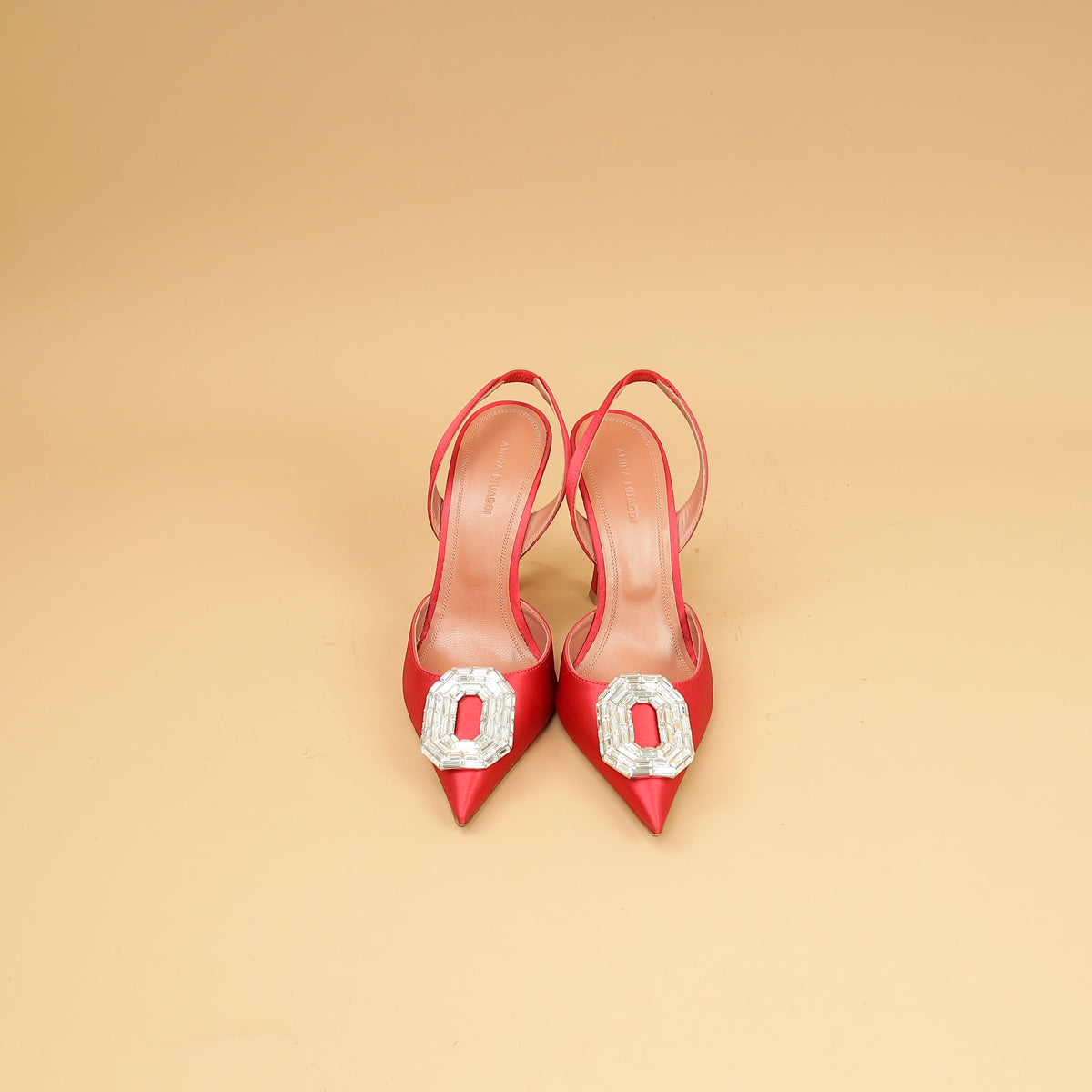 Amina Muaddi Roman Red Satin Camelia Sling 105 Pumps 38-Amina Muaddi-THE CLOSET