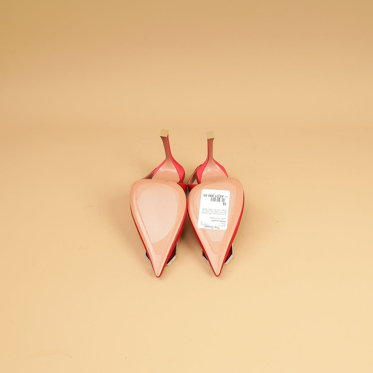 Amina Muaddi Roman Red Satin Camelia Sling 105 Pumps 38-Amina Muaddi-THE CLOSET