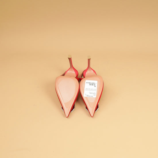 Amina Muaddi Roman Red Satin Camelia Sling 105 Pumps 38-Amina Muaddi-THE CLOSET