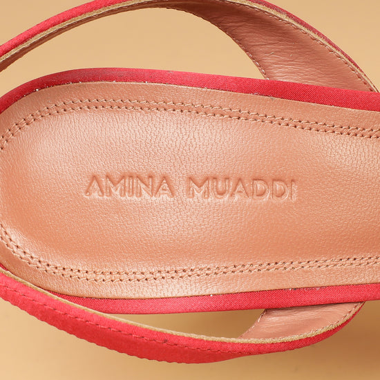 Amina Muaddi Roman Red Satin Camelia Sling 105 Pumps 38-Amina Muaddi-THE CLOSET