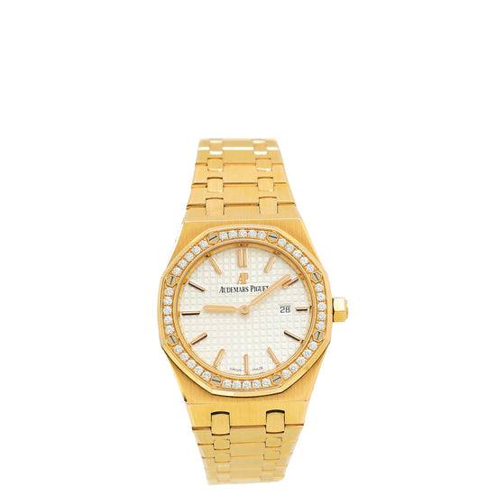 Audemars 18K Pink Gold Diamond Royal Oak Piguet 33mm Quartz Watch